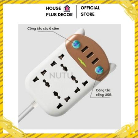 Ổ Cắm Điện Mèo Thông Minh Đa Năng Chống Giật, Ổ Điện 4 Cổng Có Đầu Cắm USB Chống Cháy Nổ